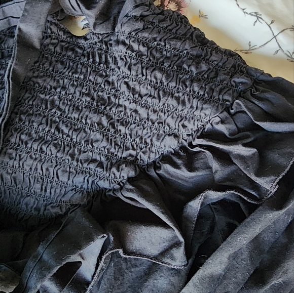 Zara Poplin Blouse Bow Tie Ruffl Black Size Zipper Peasant Top Size Small Womens - Picture 7 of 8